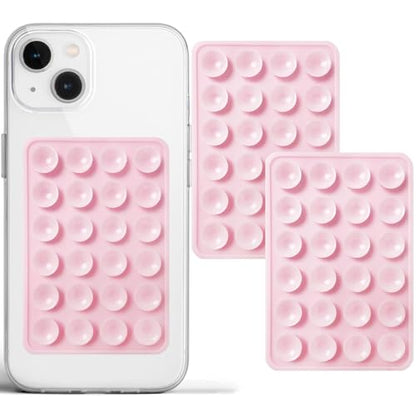 PKYAA Anteel 2 Pack Silicone Suction Phone Case Adhesive Mount, Strong Grip Holder for Selfies and Videos, Hands-Free Sticky Phone Grip for iPhone and Android, 2.17" x 3.15" (Light Pink) - color: Light Pink