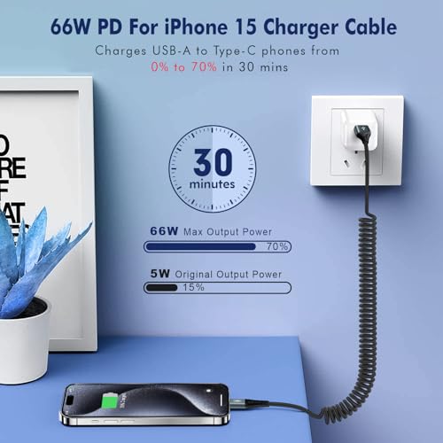 JUKEKUL 66W Braided Coiled USB A to USB C Fast Charging Cable 3FT (2Pack)