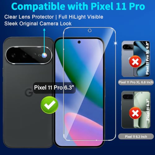 letosan 3 Pack for Google Pixel 11 Pro Screen Protector Tempered Glass + 3 Pack Camera Lens Protector, Military Grade Shatterproof, 9H Hardness, Fingerprint Unlock,Case Friendly 6.3 Inch - size: Pixel 11 Pro 6.3 Inch
