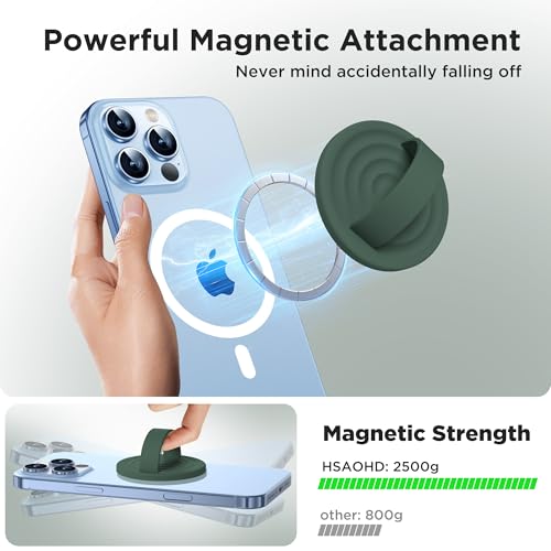 Upgraded Magnetic Phone Grip, Liquid Silicone Soft and Portable, Removable Finger Loop Ring Grip Holder for iPhone, Strong Magnetic Attraction, Compatible with MagSafe Phone Case, Alpine Green - color: Alpine Green
