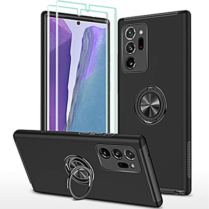 for Note 20 Ultra Case, Samsung Galaxy Note 20 Ultra Case with Self Healing Flexible TPU Screen Protective [2 Pack], Military Grade Invisible Kickstand Case for Samsung Note 20 Ultra 5G-Black - color: YX-Black