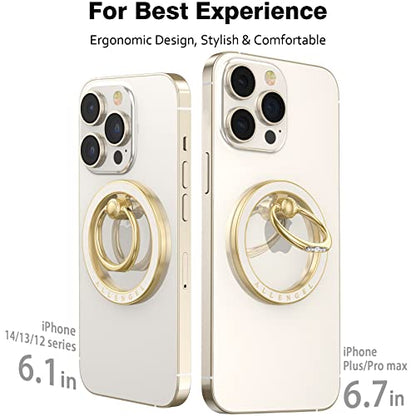 Allengel Magnetic Phone Grip for Mag Safe, Magnetic Ring Holder Compatible with Mag Safe Phone Ring, 360°Rotating Finger Kickstand for iPhone 17 16 15 14 13 12 Pro Max & Android Phone - color: Gold and white ceramic