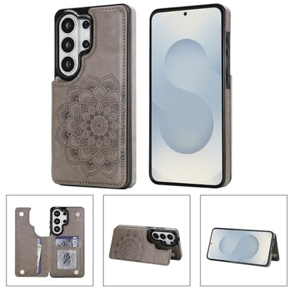 PASNEW S26 Ultra Wallet Case,6.9 inch,Gray | Card Holder, Floral Double Magnetic, PU Leather, Kickstand, Flip Cover - color: Gray, size: S26Ultra【6.9"】
