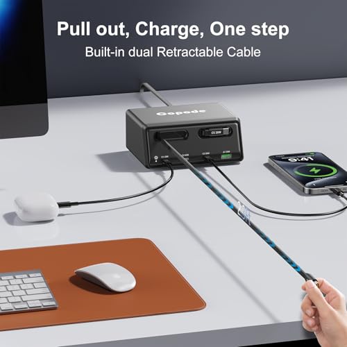 6-in-1 Retractable Charger GaN USB C for iPhone/Android Multiple Devices