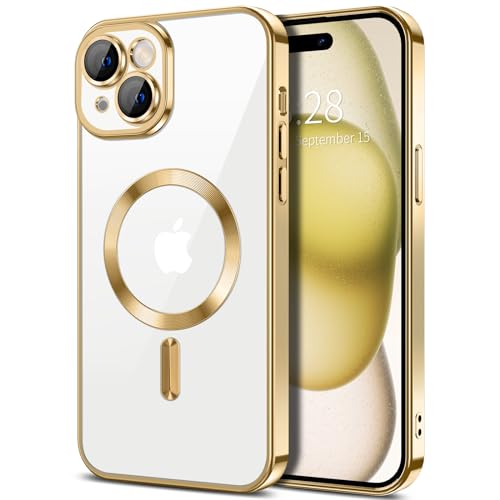 Hython Magnetic Clear for iPhone 15 Plus Case with Camera Lens Protector [Compatible with MagSafe] Luxury Plating Edge Slim Soft TPU Cover Protective Phone Case for iPhone 15 Plus 6.7", Gold - color: Gold, size: Iphone 15 Plus - 6.7 Inch