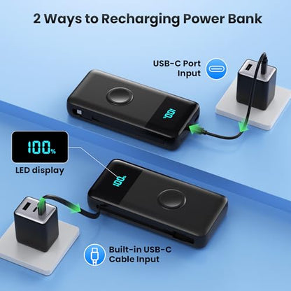 Portable Charger 40800mAh for iPhone 18 with Built-in 3 Cable and iWatch Charger,25W PD Fast Charging USB C Power Bank,Travel Camping Essentials Battery Pack for iPhone 18/17/16/15,Android,Apple Watch - color: Classic Black