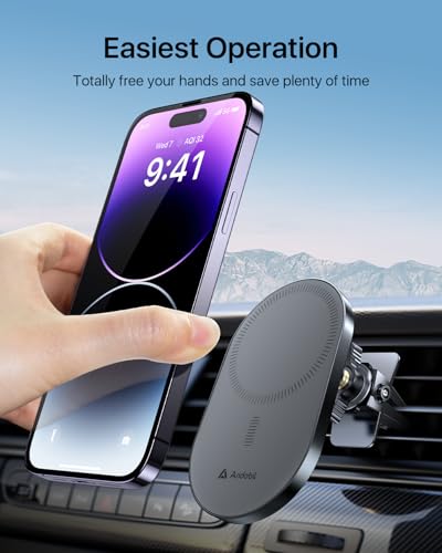 andobil 2026 Upgraded for Magsafe Car Mount [Biggest Panel, Big Phone Friendly] 360° Rotation Magnetic Phone Holder for Car Vent Suitable for iPhone 17/16/15 Pro Max Samsung S25/S24 (Grey) - color: Grey