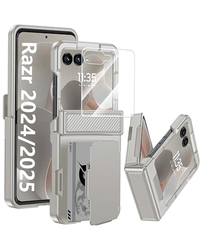 GooseBox for Motorola Razr 2026/Razr 2025 Case Wallet RFID Card Holder&Hinge Protection&HD Screen Protector, Full Body Shockproof Cover for Motorola Razr 2026/Razr 2025(Natural Titanium - color: Titanium KB, size: Razr 2026/2025/2024