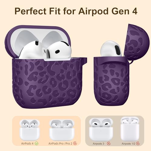 Leopard Engraved for AirPods 5 (2026) and AirPods 4 Case Cover (2024) - color: Darkpurple, size: Airpods 5 & 4 Case