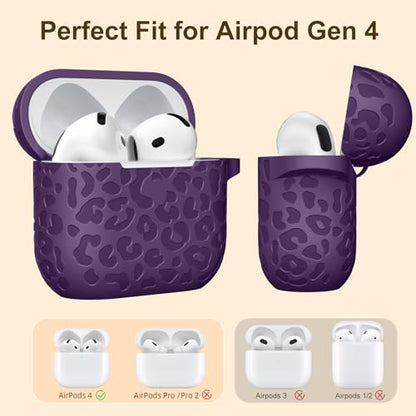 Leopard Engraved for AirPods 5 (2026) and AirPods 4 Case Cover (2024) - color: Darkpurple, size: Airpods 5 & 4 Case