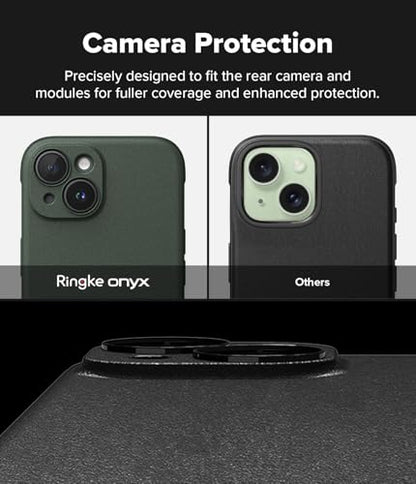 Ringke Onyx for iPhone 15 Plus Case, [Feels Good in The Hand] Oil & Dirt Resistant, Individual Lens Covers for Cameras, Non-Slip Enhanced Grip Lightweight Cover - Dark Green | Anti-Fingerprint Texture, Slim & Lightweight, Full-Coverage Camera Protection,