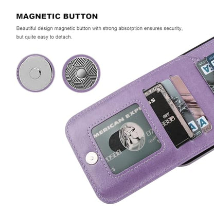 KIHUWEY for iPhone 17 Pro Max Wallet Case Card Holder Kickstand, Purple | Credit Card Slots, PU Leather, Magnetic Clasp, Flip Heavy Duty Protection Cover for Men - color: Purple