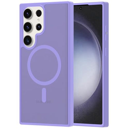 for Samsung Galaxy S23 Ultra Case Magnetic, [Compatible with Magsafe] Frosted 6.8-Inch Slim Fit Protection Wireless Charging Skin-Feel Shockproof Anti-Slip Protective Phone Cover, Light Purple - color: Purple Magnetic-02