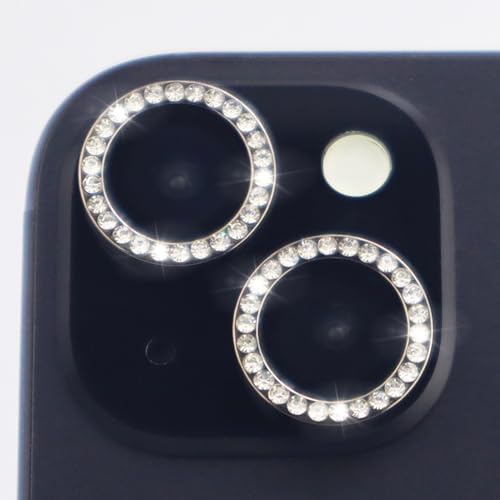 Camera Lens Protector for iPhone 15/15 Plus/14/14 Plus Bling Diamond Metal Ring Rhinestone Tempered Glass Lens Cover Accessories (Black) - color: Black