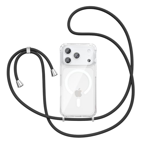 Magnetic Case for iPhone 17 Pro Max 6.9" Clear Crossbody Case with Adjustable Shoulder Neck Lanyard Strap,Compatible with Magsafe,Soft Slim Bumper Shockproof Protective Phone Cover-Black - color: Black, size: iPhone 17 Pro Max