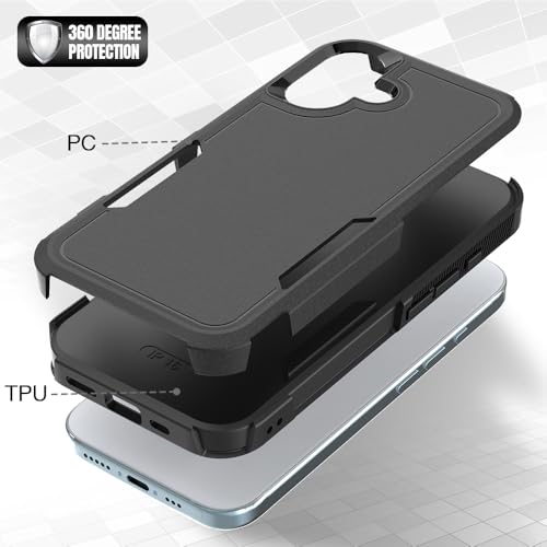 Heavy‑Duty Rugged Anti‑Drop Shockproof Protective Phone Case for iPhone 16, Durable Protective Shell, Black - color: Black, size: iPhone 16