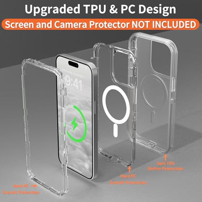 Follaroma Magnetic for iPhone 14 Pro Max Case, Heavy Duty Cases, Clear,6.7" | Compatible with MagSafe, Heavy Duty Shock proof Protection, Military-Grade Anti-Drop, Dual Layer Transparent Protective Cover - color: Clear, size: iPhone 14 Pro Max 6.7''