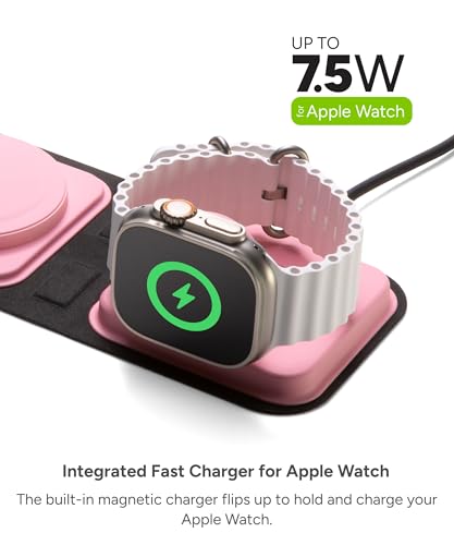 Mophie 3-in-1 Travel Charger with MagSafe - Portable Wireless Charging Hub - color: Cherry Blossom Pink, style: Gen 2
