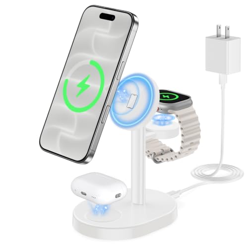 Mag-Safe Charger 3 in 1 Charging Station for iPhone Apple Watch AirPods - color: Classic White, size: 15W