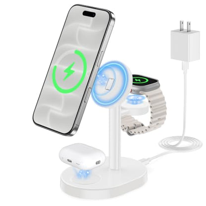 Mag-Safe Charger 3 in 1 Charging Station for iPhone Apple Watch AirPods - color: Classic White, size: 15W