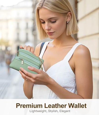 TiMOVO Clip and Go Phone Strap Crossbody with Leather Wallet, Adjustable Anti-Theft Lanyard with Pouch for Most Phone Case - color: W Stripe Green