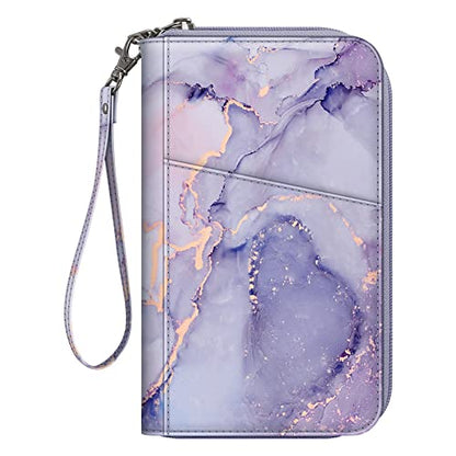 FINTIE Family Passport Holder Wallet Travel Document Organizer Clutch Bag | RFID Blocking Credit Cards Case Cover for Women Men - color: Lilac Marble