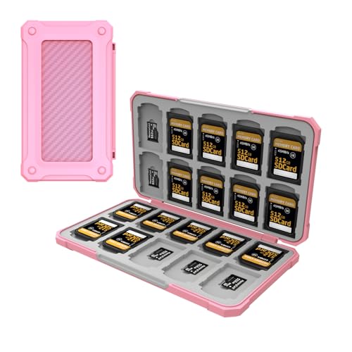 Memory Card Case with 40 Card Slots for SD and Micro SD Cards - color: Carbon Fiber Pink