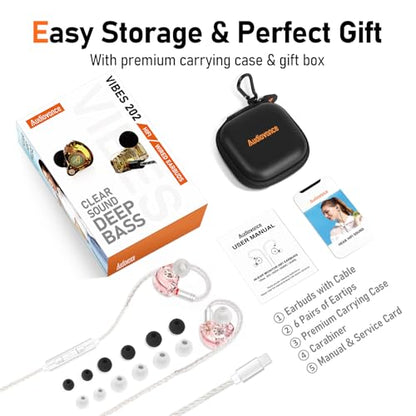 Audiovance Vibes 202ML HiFi Wired Earbuds for iPhone 14/13/12/11/X, Pro Max - color: 4-Pink