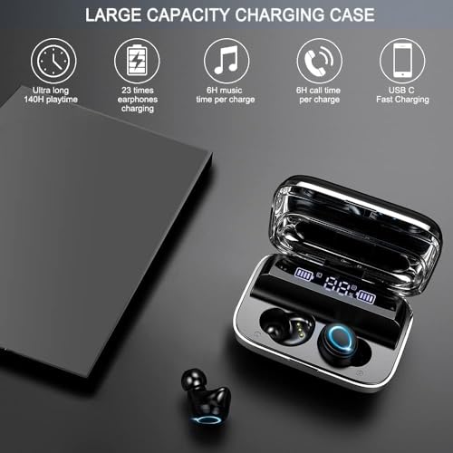 Ordtop Wireless Earbuds, 140Hrs Playtime Ear Buds 2026 New Bluetooth 5.3 Headphones 6D Stereo Bass with ENC Clear Call, IPX7 Waterproof Earphones for Sports/Working, in Ear Headphones for Android/iOS