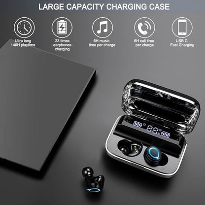 Ordtop Wireless Earbuds, 140Hrs Playtime Ear Buds 2026 New Bluetooth 5.3 Headphones 6D Stereo Bass with ENC Clear Call, IPX7 Waterproof Earphones for Sports/Working, in Ear Headphones for Android/iOS