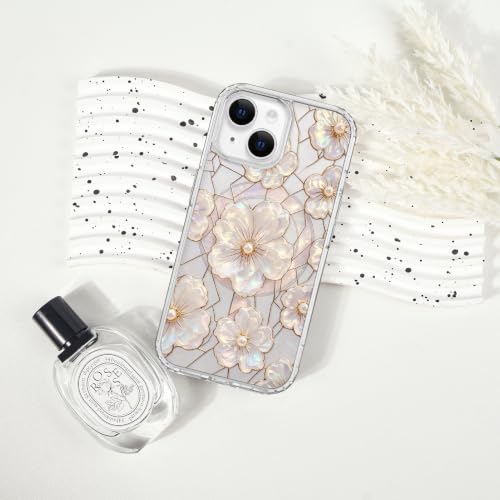 for iPhone 13 Mini 5.4" Magnetic Case【Compatible with MagSafe】 Aesthetic Oil Painting Stained Glass Flower Design, Slim Fit Hard PC Back Shockproof Cute Clear Phone Cover, Light Pink - color: Light Pink, size: iPhone 13 Mini