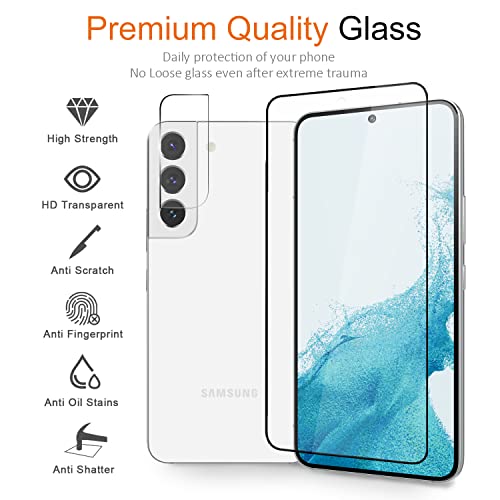 [2+2Pack] Tempered Glass Screen Protector for Samsung Galaxy S22 and Camera Lens Protector Fingerprint Unlock Full Coverage HD Clear Bubble Free 9H Compatible with Galaxy S22 6.1 inch - color: Samsung Galaxy S22 (6.1 inch)