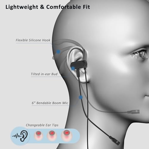 USB-A Wired Single Earbud (Right) with Boom Mic for Call & Conference