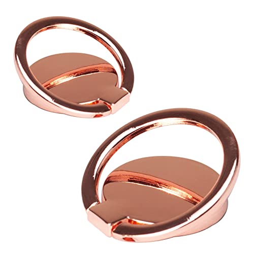 [2 Pack] Round Ultra-thin Cell Phone Ring Holder Stand,360 Degree Rotation and 180 Degree Adjustable Finger Ring Kickstand with Polished Metal Phone Grip (Rose Gold)