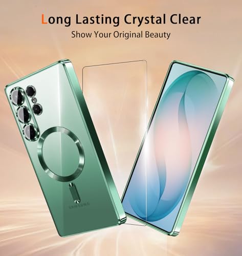 Magnetic for Samsung Galaxy S26 Ultra Case with 2X Screen Protector & Full Camera Cover,Fit with MagSafe,Plating Soft Glossy Luxury Shockproof Women Girls Phone Cases for Galaxy S 26 Ultra ,Green - color: Green-S26 Ultra