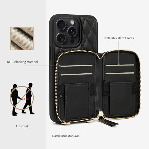 LAMEEKU Compatible with iPhone 13 Pro Max Wallet Case, Crossbody Chain Case Quilted Leather for iPhone 13 Pro Max, 6.7 Inch-Black - color: Black-01, size: iPhone 13 Pro Max-6.7"