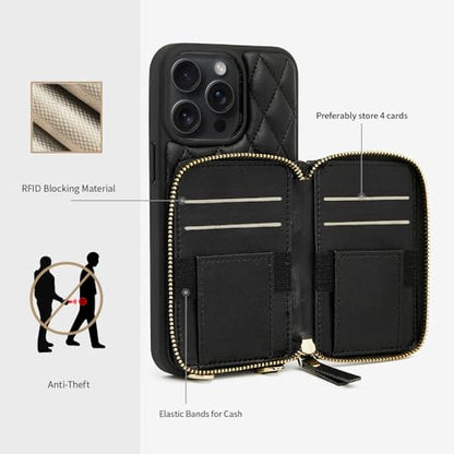 LAMEEKU Compatible with iPhone 13 Pro Max Wallet Case, Crossbody Chain Case Quilted Leather for iPhone 13 Pro Max, 6.7 Inch-Black - color: Black-01, size: iPhone 13 Pro Max-6.7"