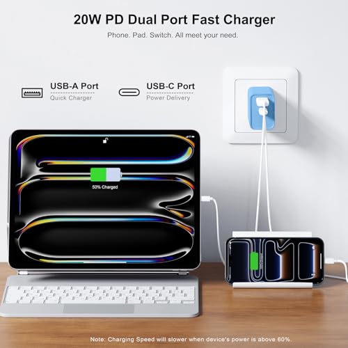 3 Pack USB C Cube Wall Charger, 20W Durable Dual Port QC+PD 3.0 ETL Certified Power Adapter, Fast Charging Block for iPhone 14/15/16/17 Pro/Pro Max/Plus, iPad Pro (Blue) - color: Light Blue