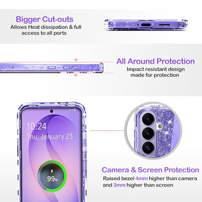 Full Protective for Galaxy S26 Heavy Duty Hybrid 3 in 1 Rugged Shockproof Women Girls for Samsung Galaxy S26 6.3 inch 5G Shiny Clear Glitter Bling Sparkle - size: 6.3 inch (for S26)