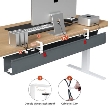 Univivi No Drill Under Desk Cable Management Tray, 48 inch Cable Management - color: Grey, size: 48"L x 5.5"W