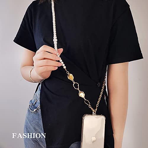 Phone Pearl Lanyard Phone Crossbody Strap,Pearl Beaded+Metal Chain with Tether Tab, Hands-Free Shoulder Cellphone Strap Compatible with Most Phones for Women (H) - color: P