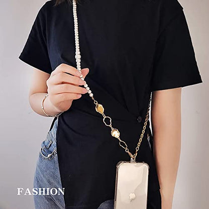 Phone Pearl Lanyard Phone Crossbody Strap,Pearl Beaded+Metal Chain with Tether Tab, Hands-Free Shoulder Cellphone Strap Compatible with Most Phones for Women (H) - color: P