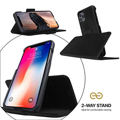Dreem Fibonacci 2-in-1 Wallet Case for Apple iPhone 11 - Luxury Vegan Leather, Magnetic Detachable Shockproof Phone Case, RFID Card Protection, 2-Way Flip Stand - Black - color: Black, size: iPhone 11