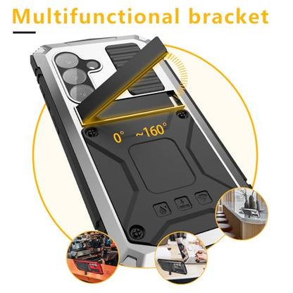 Simicoo for Samsung Galaxy S25 FE Metal Military Heavy Duty Case, Metallic Bumper Shockproof Dustproof Rugged Tough with Stand Screen Protector Camera Control Full Body Drop Protective Cover Silver - color: Silver
