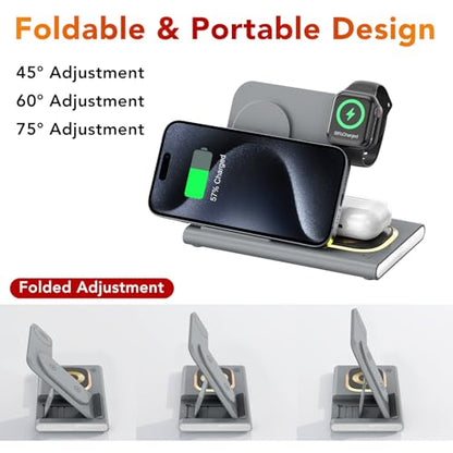 3 in 1 Foldable Charging Station for Apple Wireless Charger - color: Gray