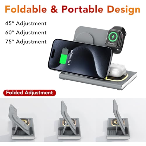 3 in 1 Foldable Charging Station for Apple Wireless Charger - color: Gray