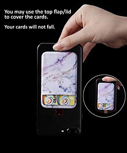 2Pack Marble Adhesive Phone Pocket,Cell Phone Stick On Card Wallet Sleeve,Credit Cards/ID Card Holder(Double Secure) with Sticker for Back of iPhone,Android and All Smartphones-Black&Purple Marble - color: Black Marble,Purple Marble