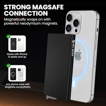 CODE 118 Wallet for Men - Slim Minimalist Aluminum Magnetic Card Holder - RFID Blocking Front Pocket Mag Safe Wallet with Strong Magnet Attachment (Jet Black) - color: Jet Black