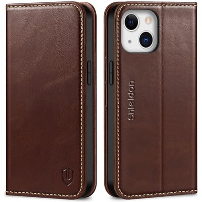 SHIELDON Real Leather Case Wallet for iPhone 13 6.1" 2021, Retro Coffee | TPU Wallet Case with Card Storage Function Anti-Shock [RFID Blocking], 5G 2021 - color: Coffee - Retro