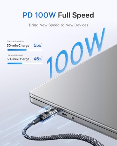 Baseus USB C Cable, 100W 5A Fast Charging USB C Charger Cable with LED Display, Zinc Alloy Nylon Braided USB C to USB C Cable for iPhone 16/Pro/Plus/Pro Max, MacBook, iPad Pro, Galaxy S24/S23 (3.3ft) - size: 3.3ft
